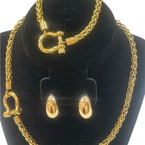 Nautical Shackle Jewelry Set - Necklace, Bracelet & Earrings- Gold Tone